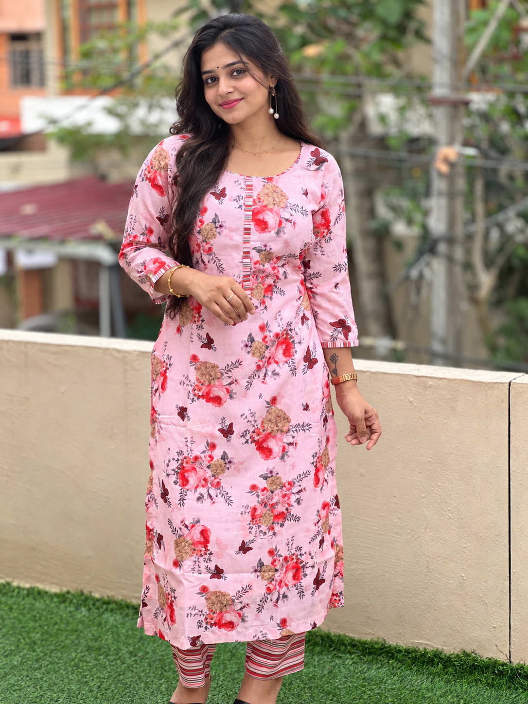 Floral Digital Print Design Slub Cotton Kurta Set | SV237
