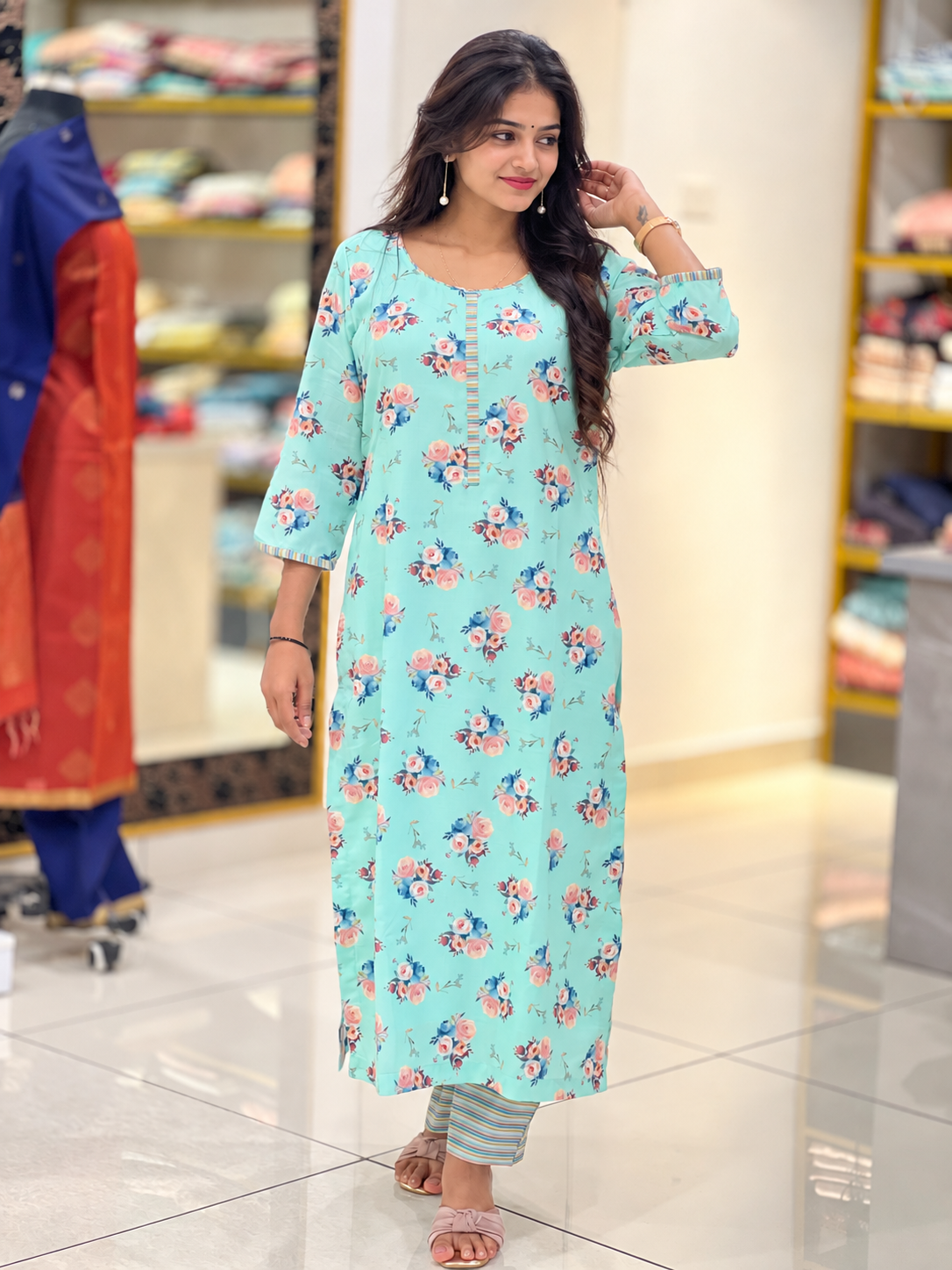 Print Design  Slub Cotton Kurta Set | SV240