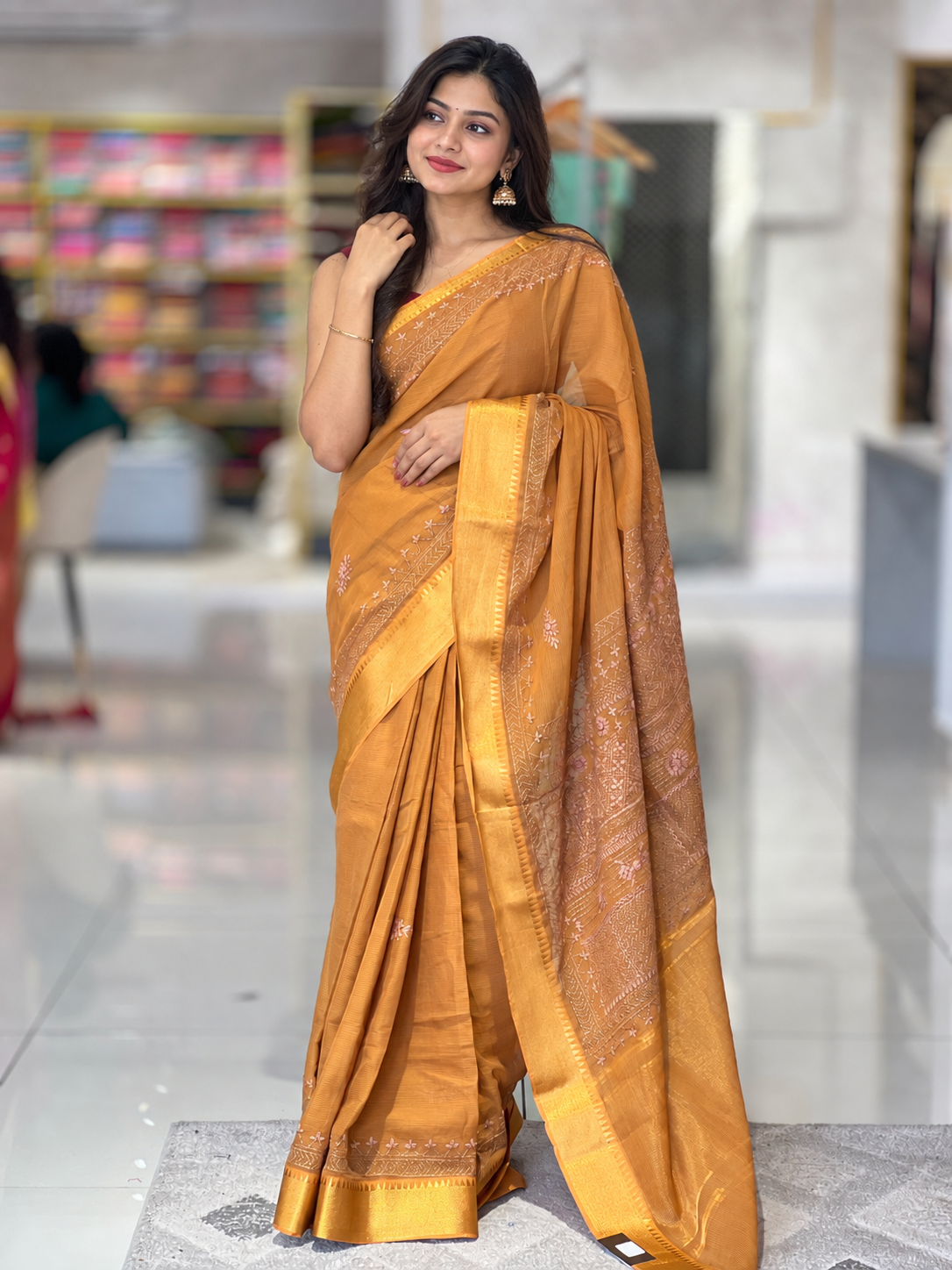 Kantha Embroidered Mangalgiri Saree |  SBS1467