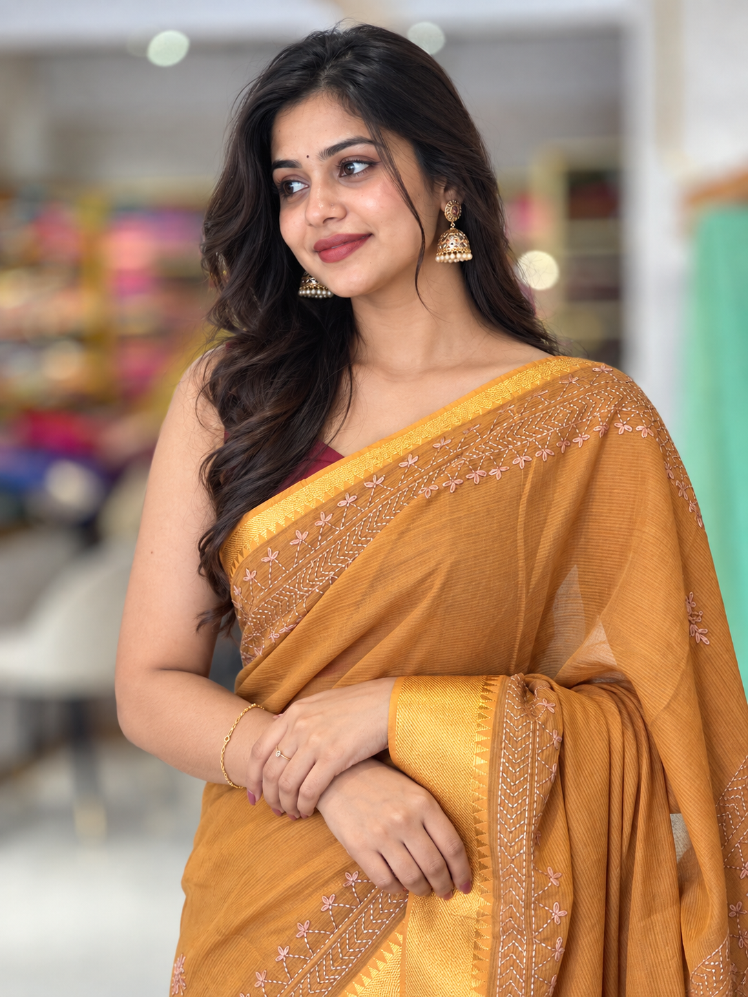 Kantha Embroidered Mangalgiri Saree |  SBS1467
