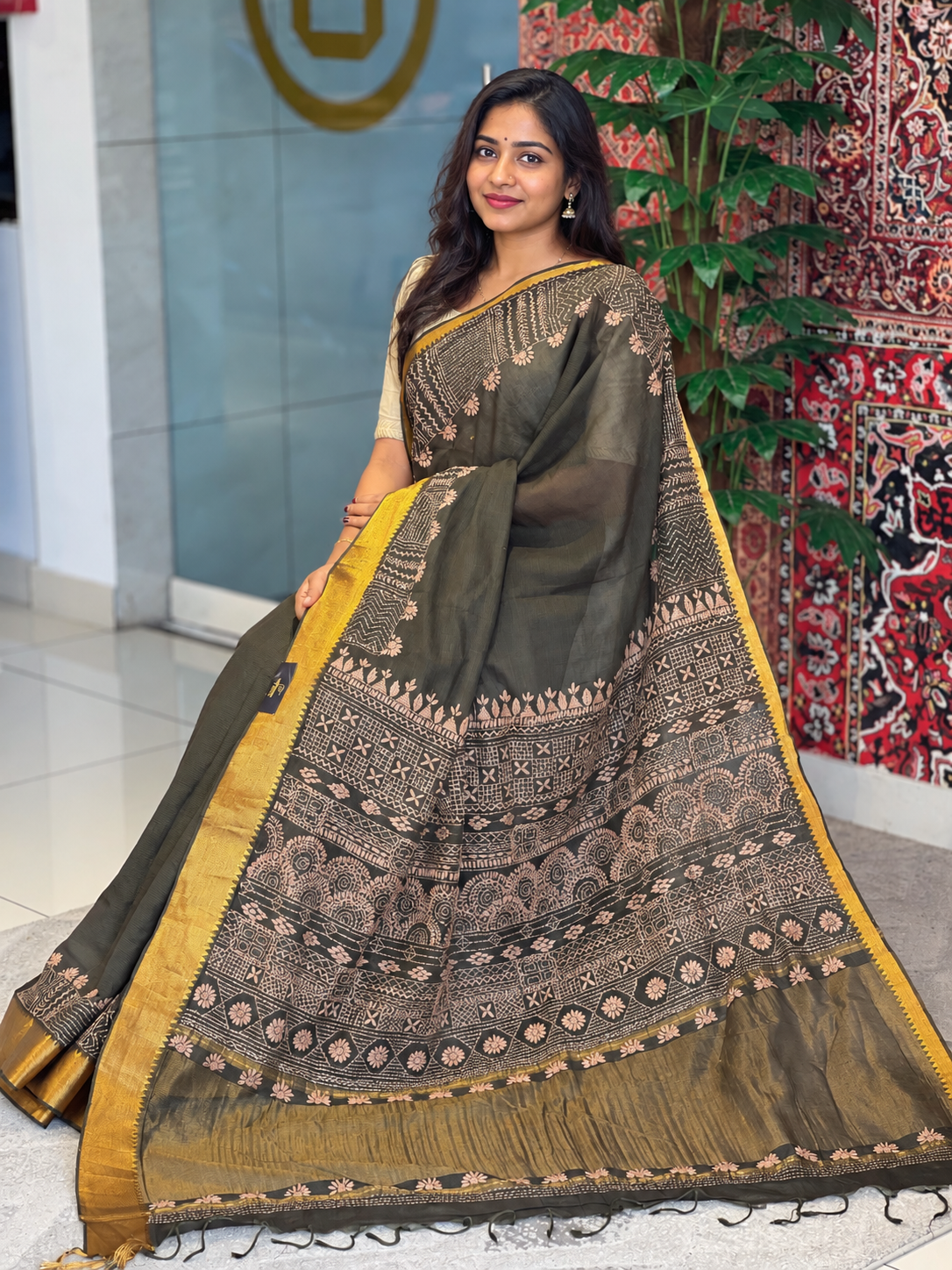 Thread Embroidery Mangalgiri Cotton Saree | SBS1468
