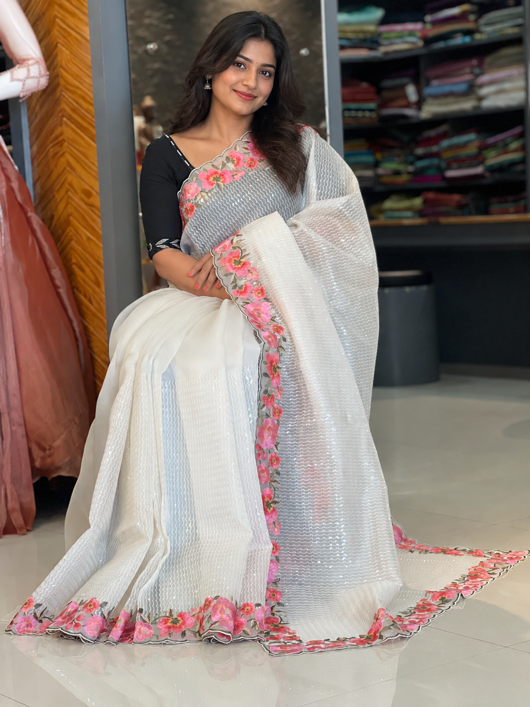Floral Embroidery Pure Organza Saree | SBS821