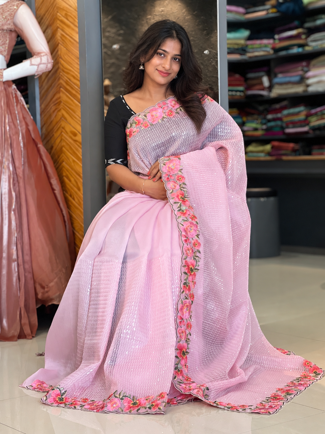 Floral Embroidery Pure Organza Saree | SBS821