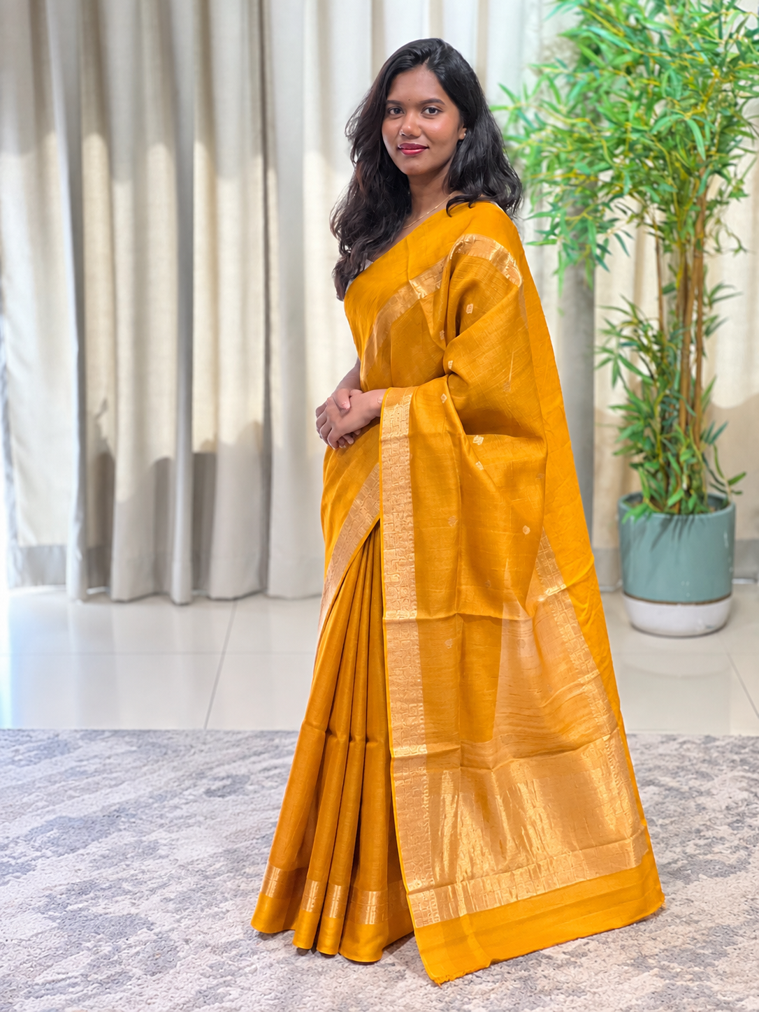 Buta Woven Satin Patta Bordered Tussar Saree | YNG1549