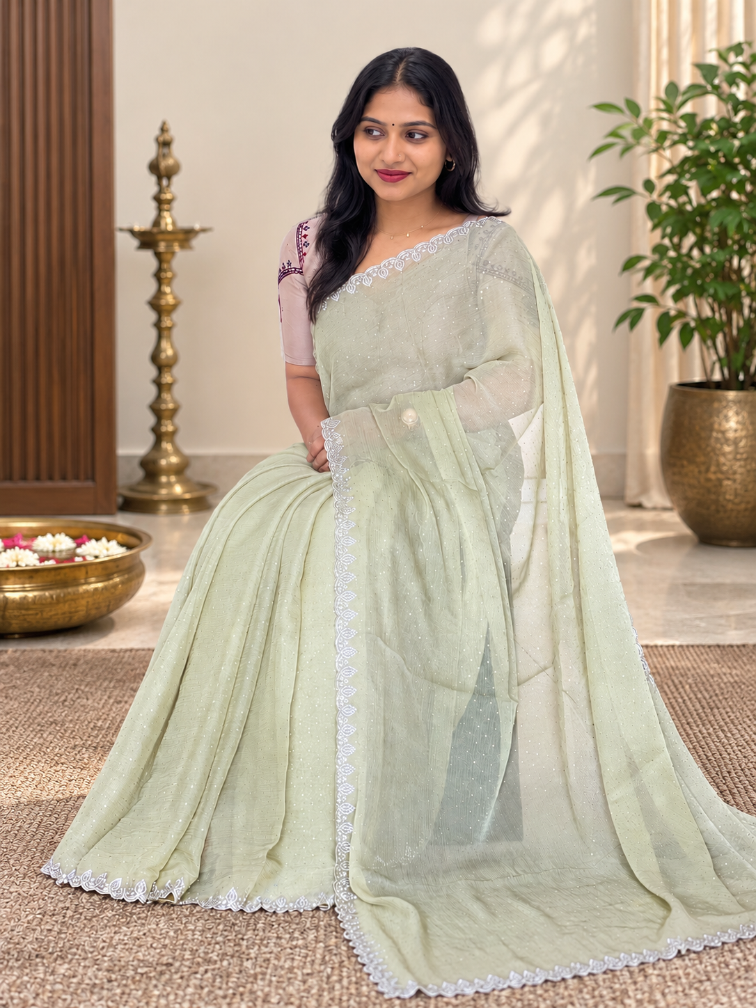 Shimmer Crushed Organza Saree | SBP268