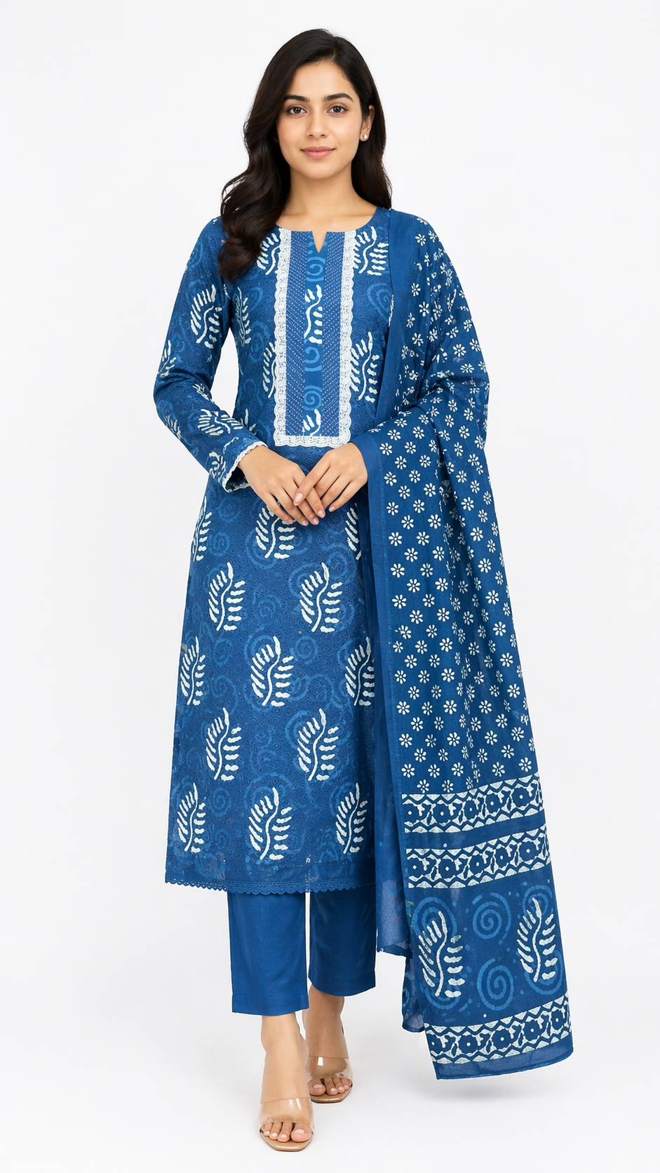 Scattered Hand Block Leaf Printed Cotton Salwar Set |SSC185