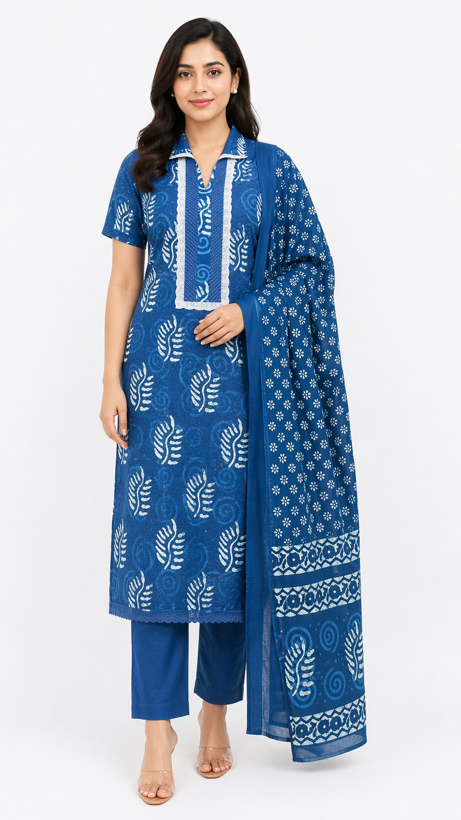 Scattered Hand Block Leaf Printed Cotton Salwar Set |SSC185