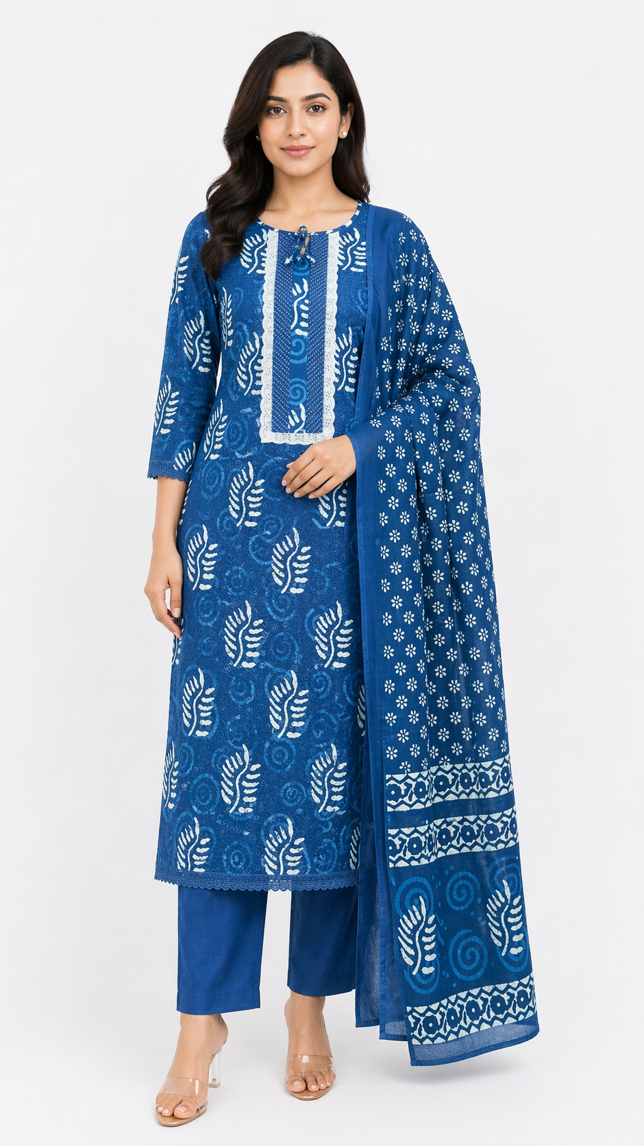 Scattered Hand Block Leaf Printed Cotton Salwar Set |SSC185
