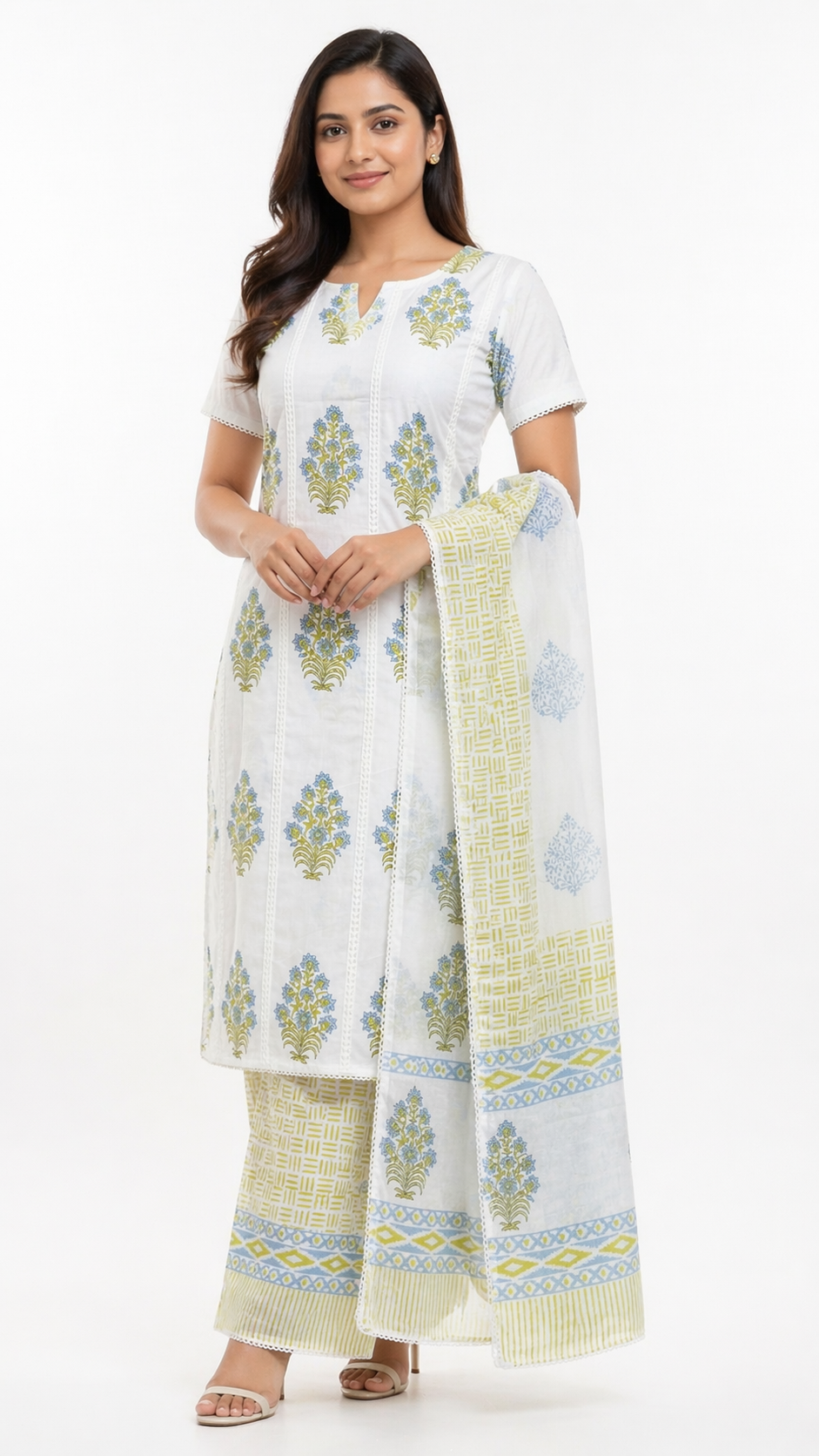 Floral & Geometric Hand Block Printed Cotton Salwar Set |SSC183