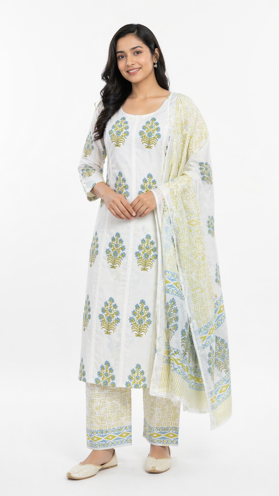 Floral & Geometric Hand Block Printed Cotton Salwar Set |SSC183