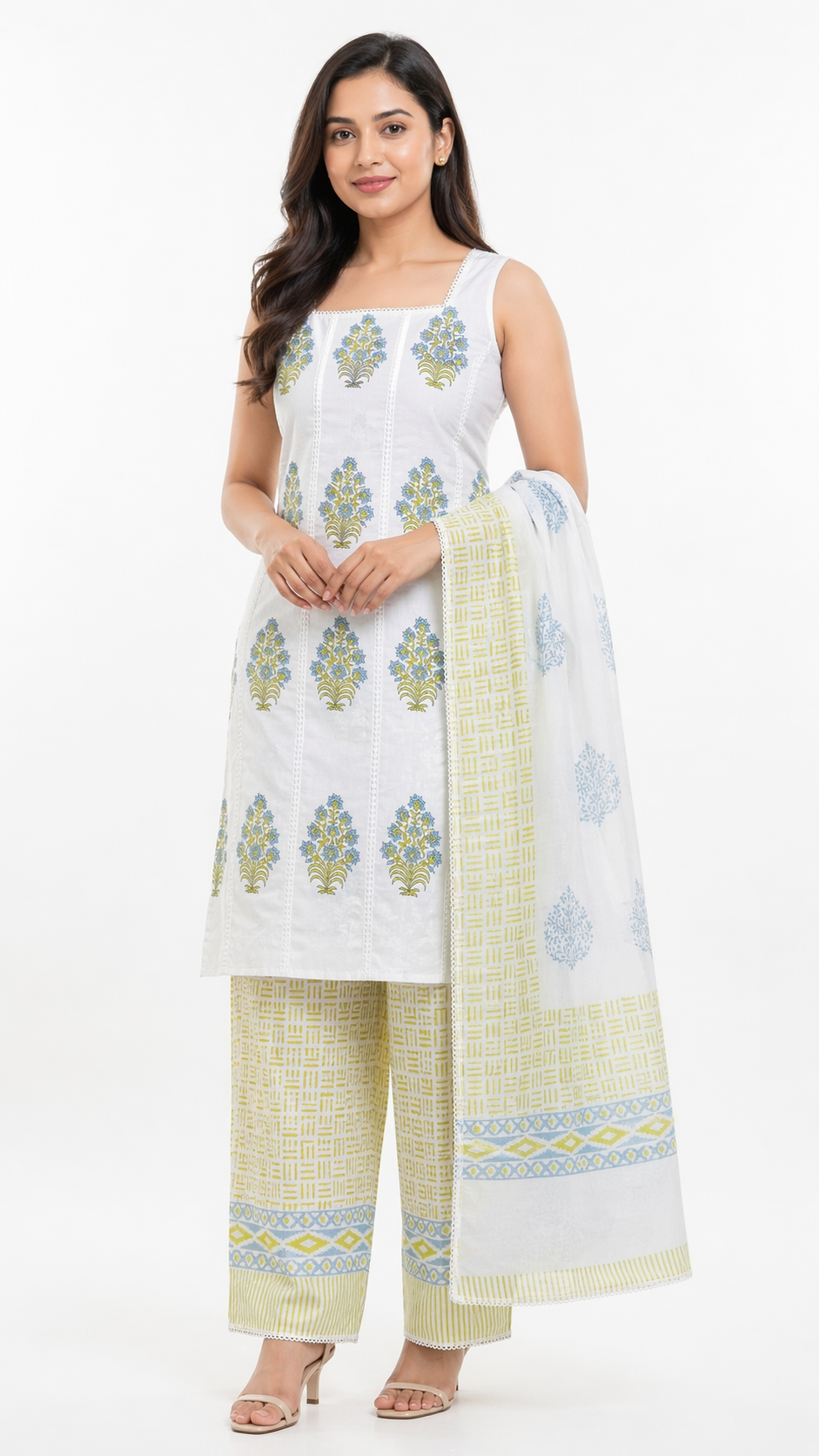 Floral & Geometric Hand Block Printed Cotton Salwar Set |SSC183