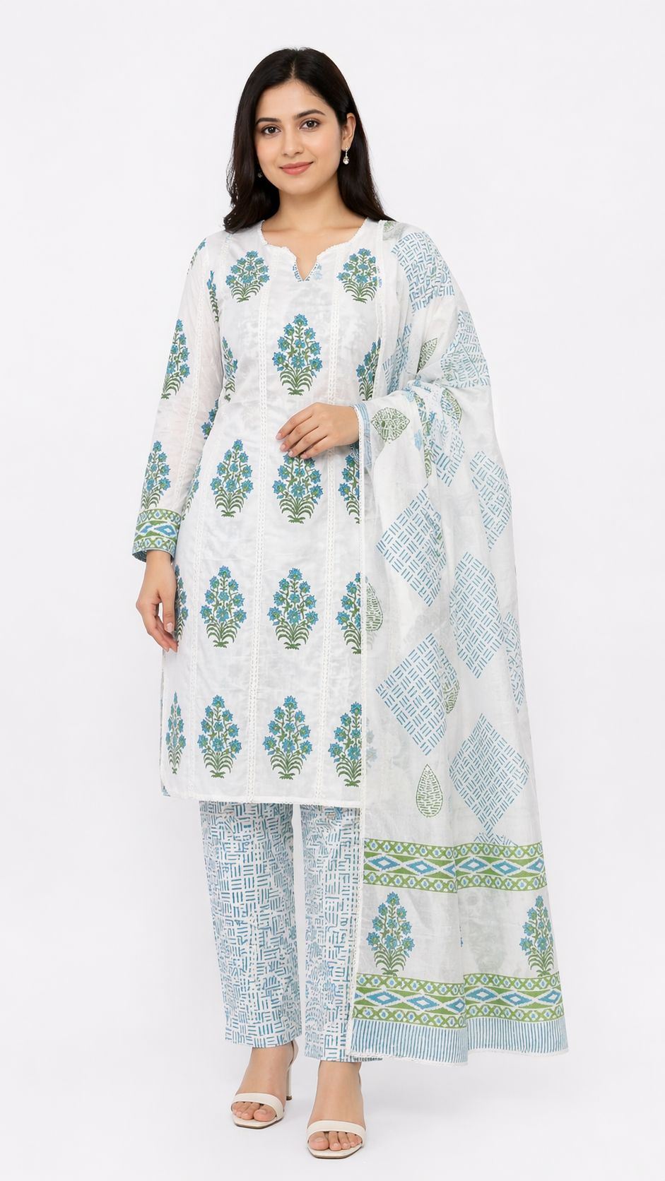 Floral & Geometric Hand Block Printed Cotton Salwar Set |SSC182