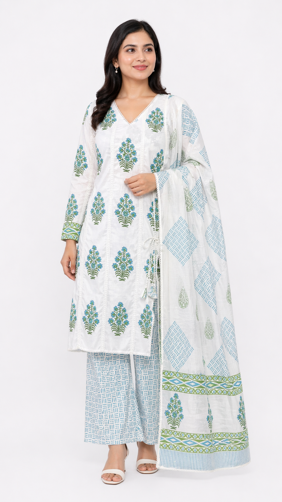 Floral & Geometric Hand Block Printed Cotton Salwar Set |SSC182