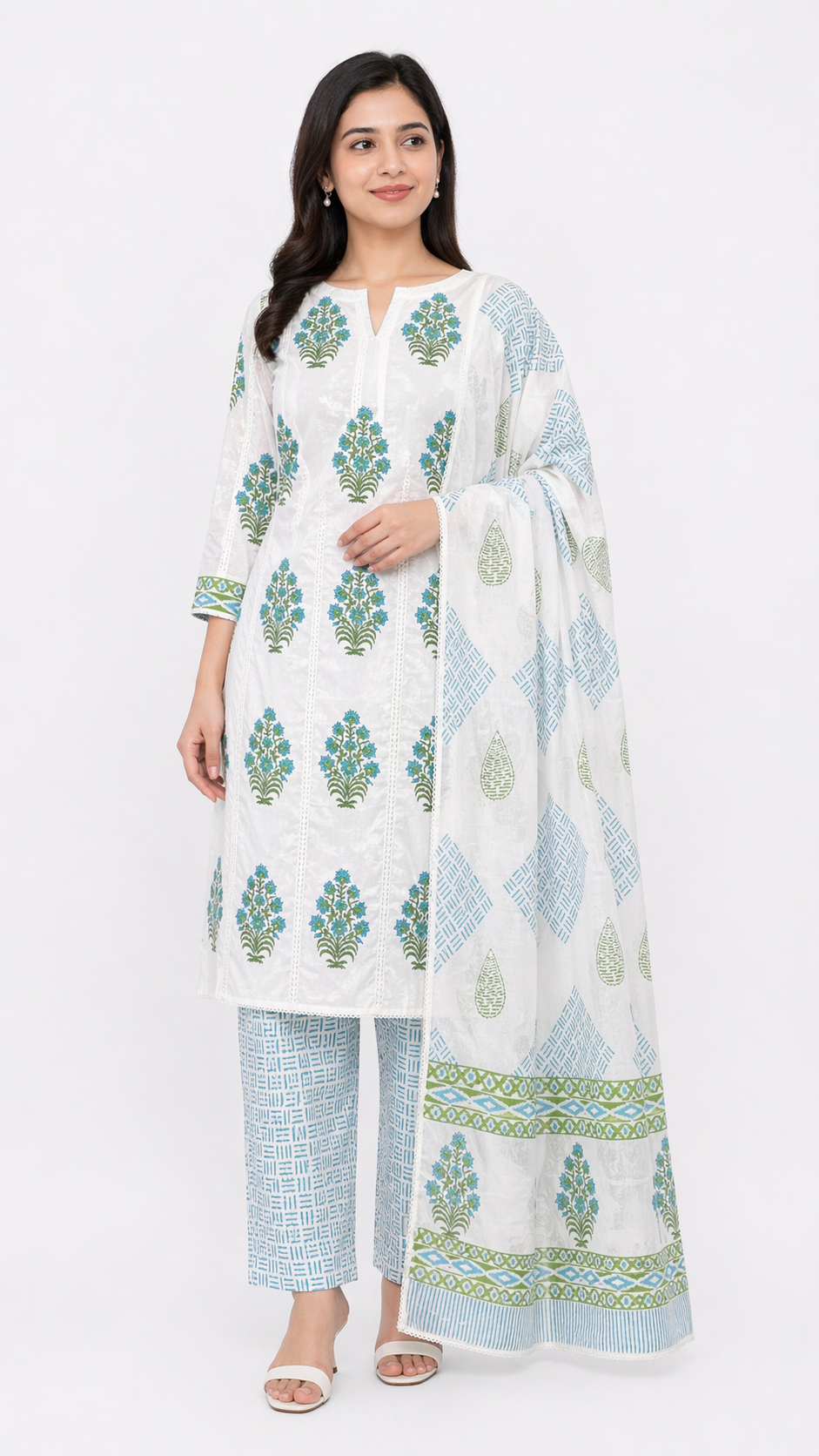 Floral & Geometric Hand Block Printed Cotton Salwar Set |SSC182