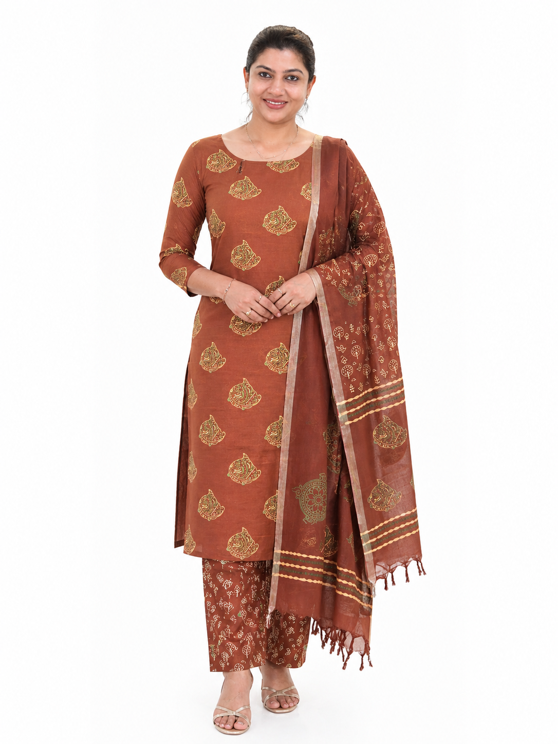 Block Printed Semi Linen Salwar Set | JHF113