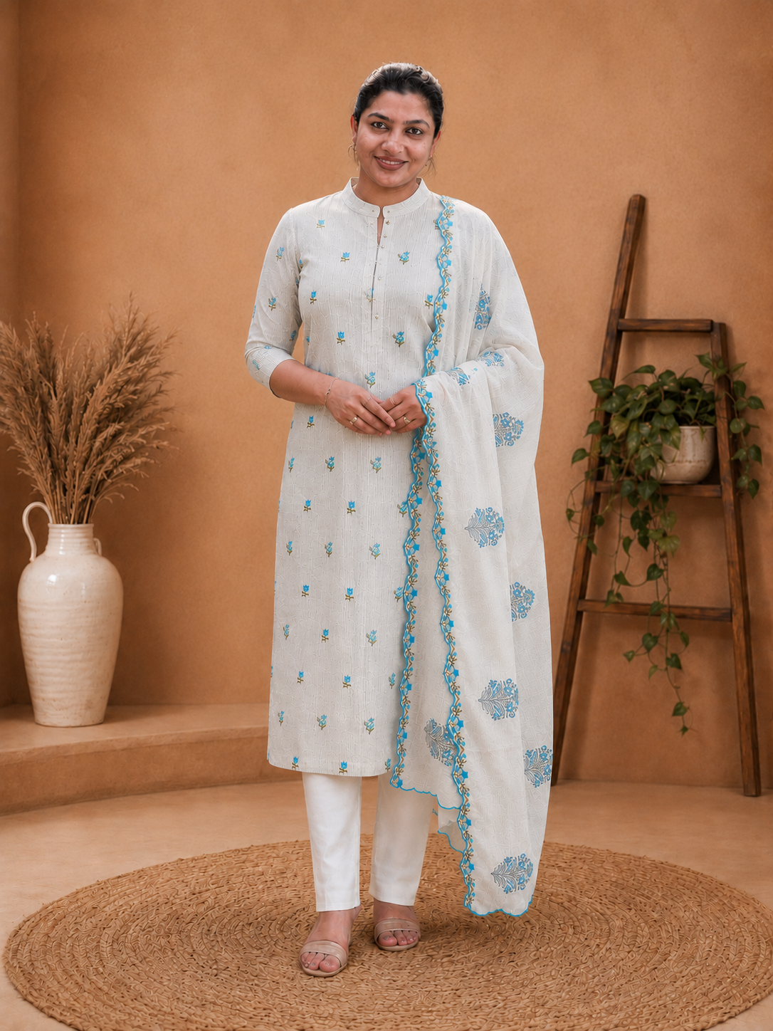 Floral Mechine Embroidery Chanderi Salwar Set | HE310