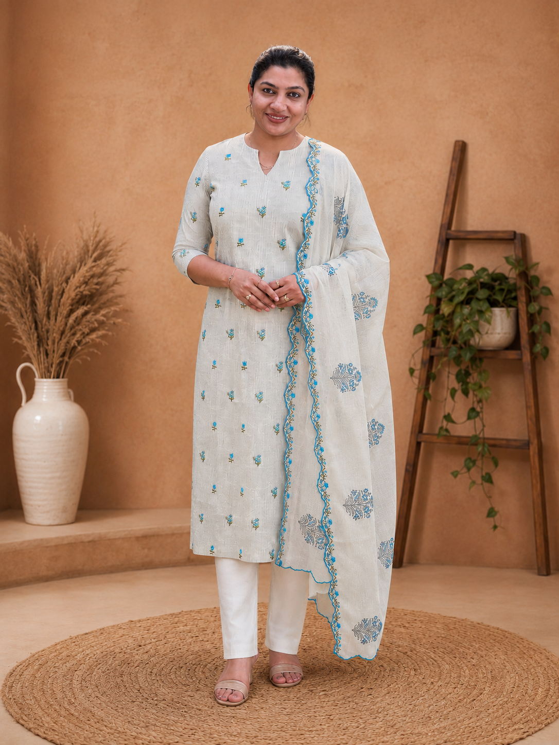 Floral Mechine Embroidery Chanderi Salwar Set | HE310