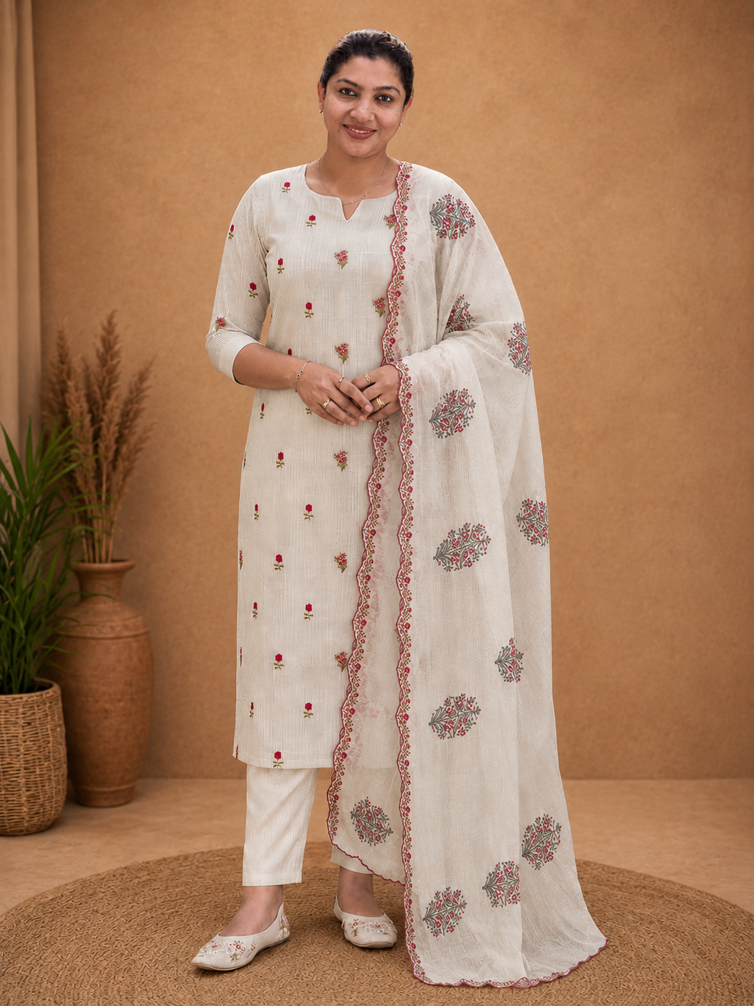 Floral Mechine Embroidery Chanderi Salwar Set | HE309