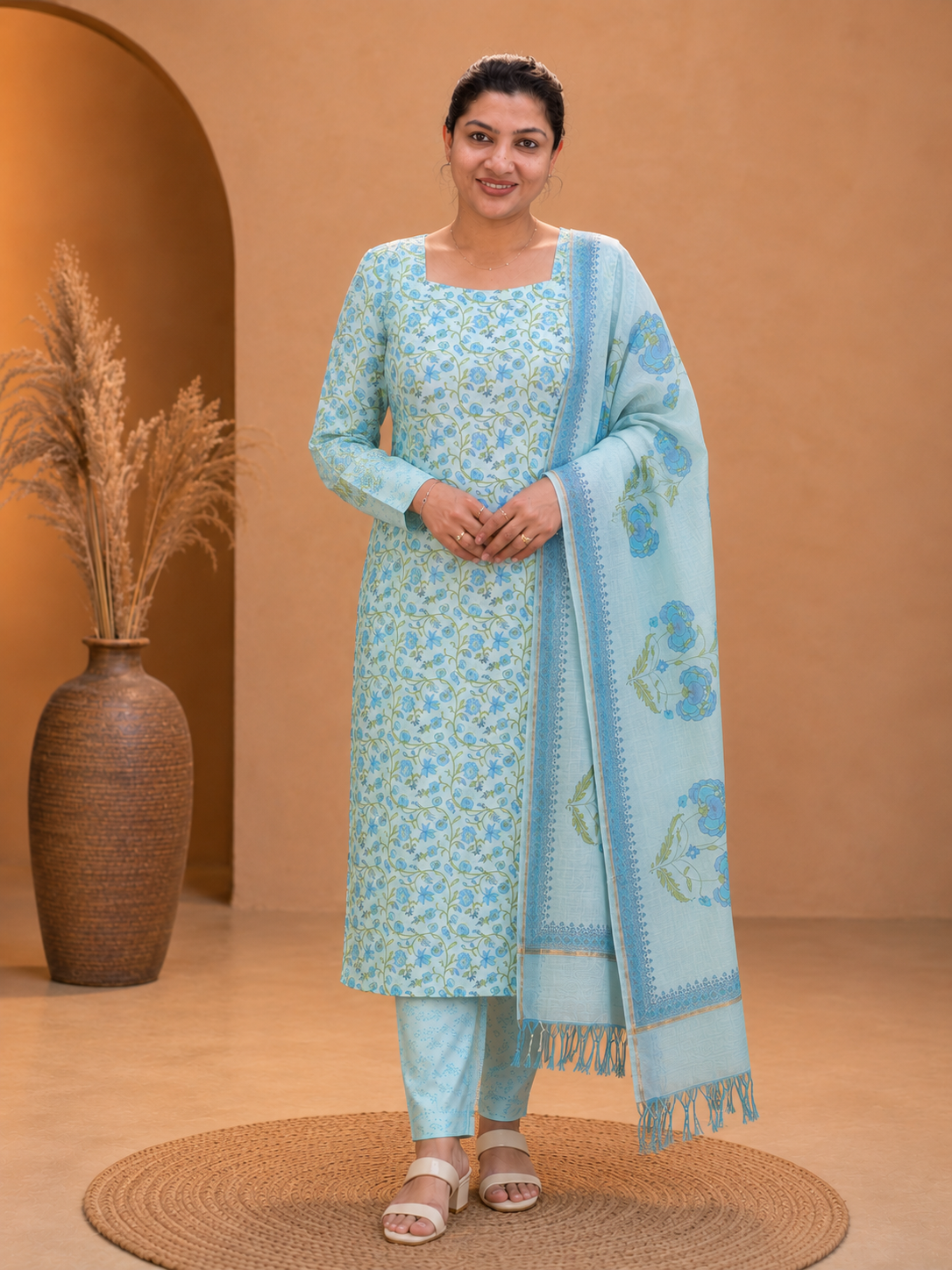 Hand Block Printed Chanderi Silk Salwar Set | JKL616