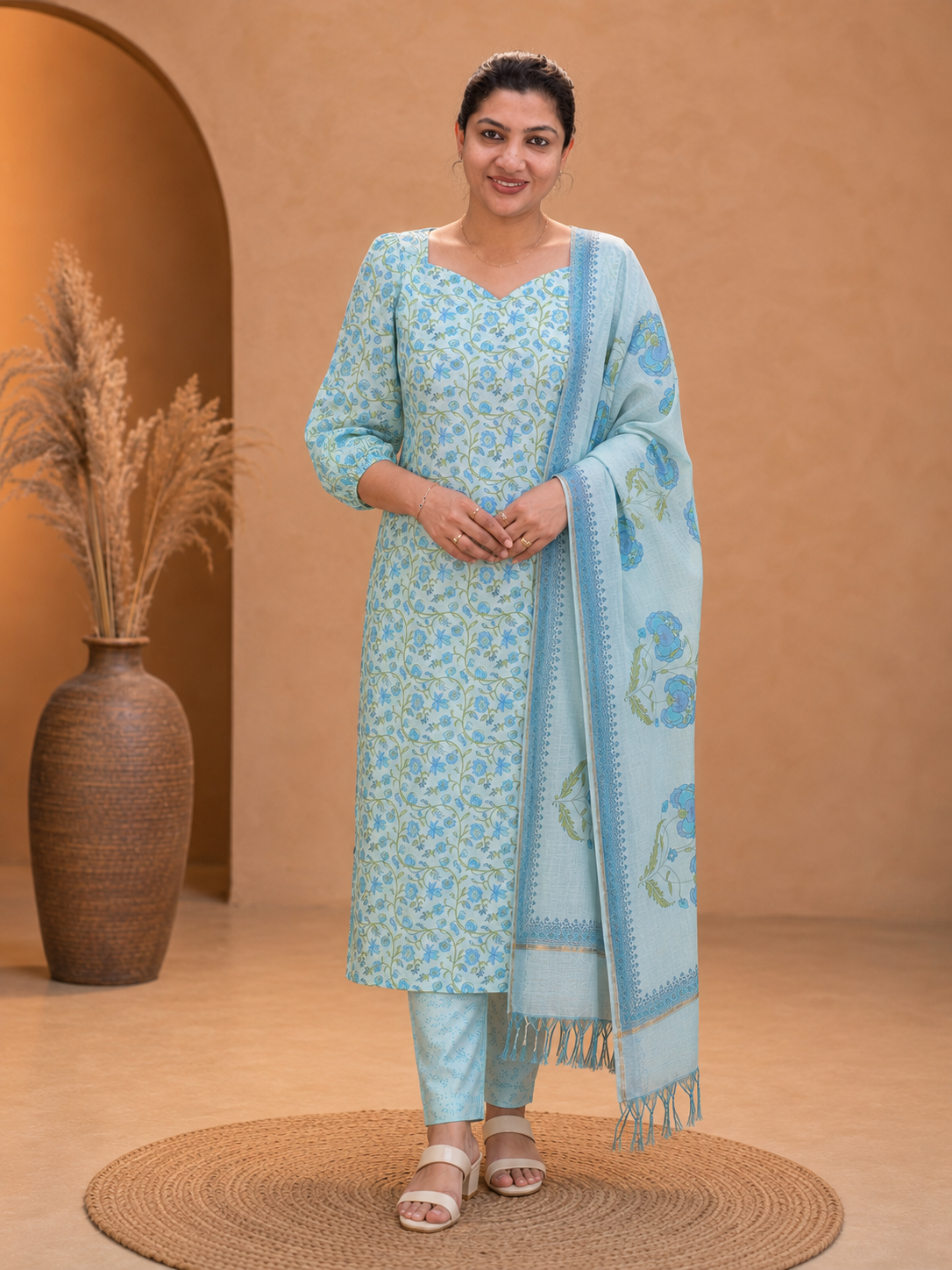 Hand Block Printed Chanderi Silk Salwar Set | JKL616