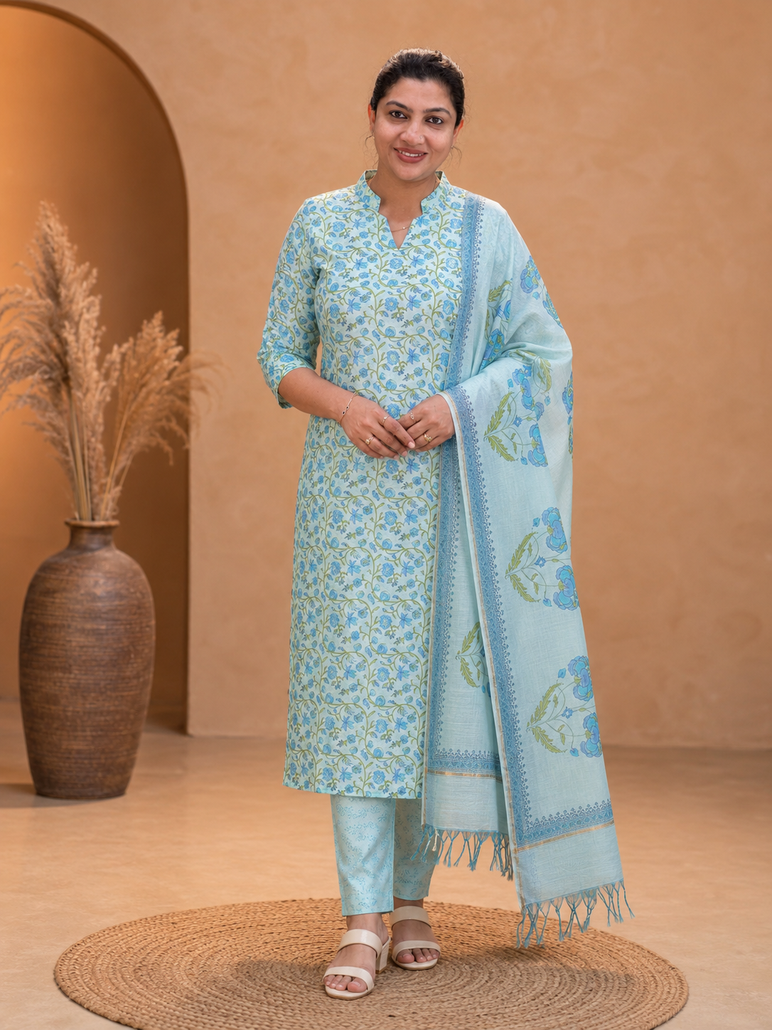 Hand Block Printed Chanderi Silk Salwar Set | JKL616