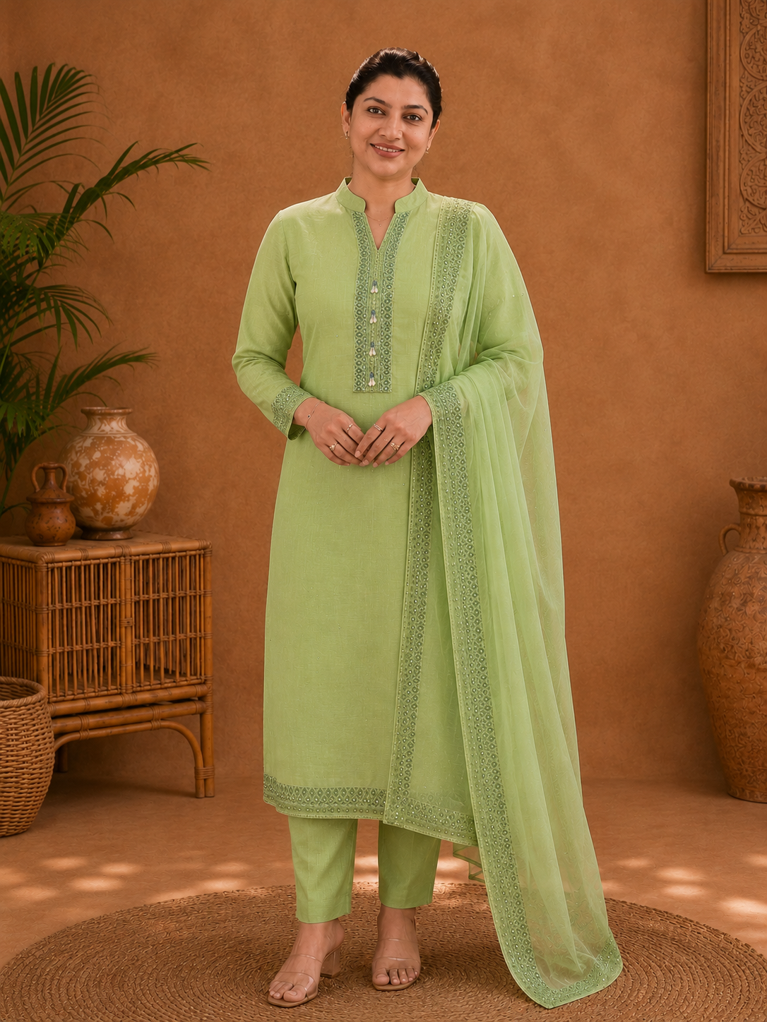 Embroidery & Print Detailing Chanderi Salwar Set | SSC157
