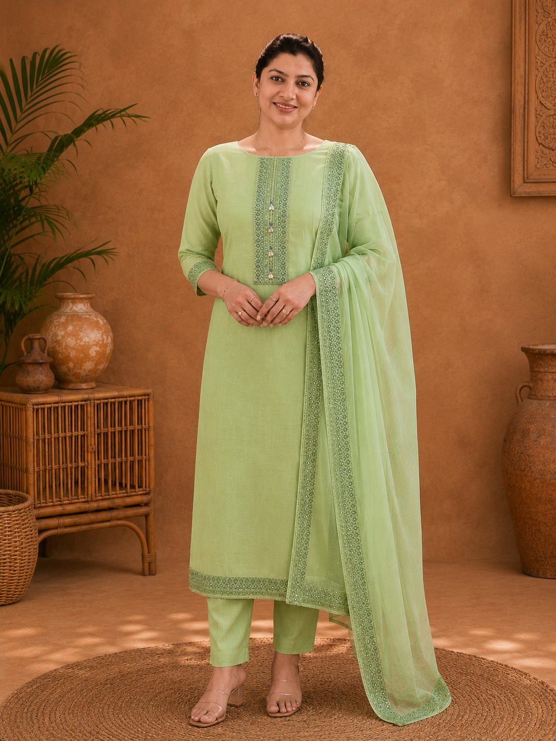 Embroidery & Print Detailing Chanderi Salwar Set | SSC157