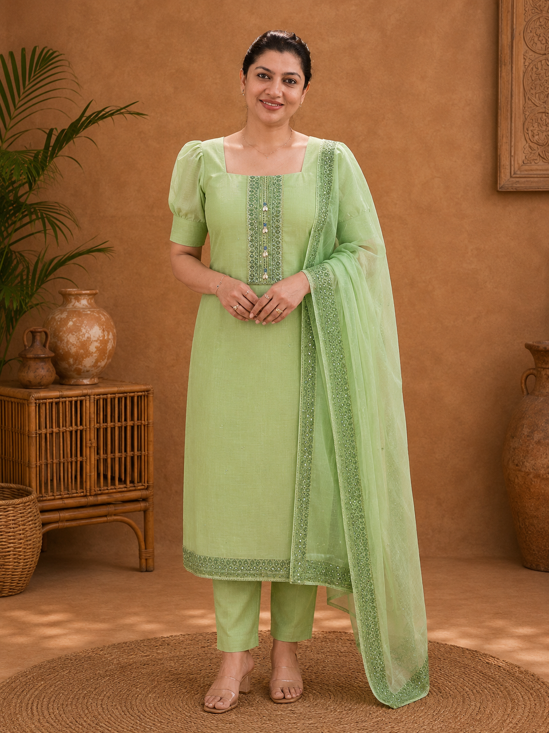 Embroidery & Print Detailing Chanderi Salwar Set | SSC157