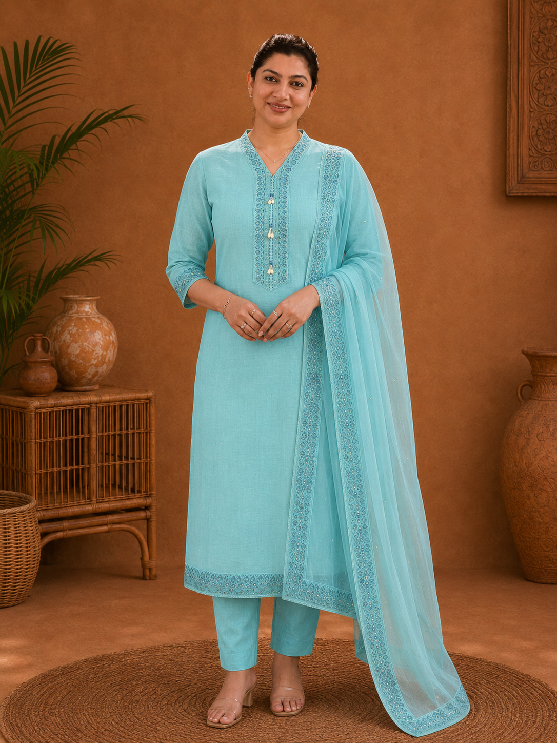 Embroidery & Print Detailing Chanderi Salwar Set |SSC159