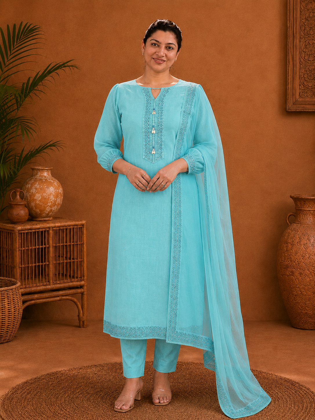 Embroidery & Print Detailing Chanderi Salwar Set |SSC159