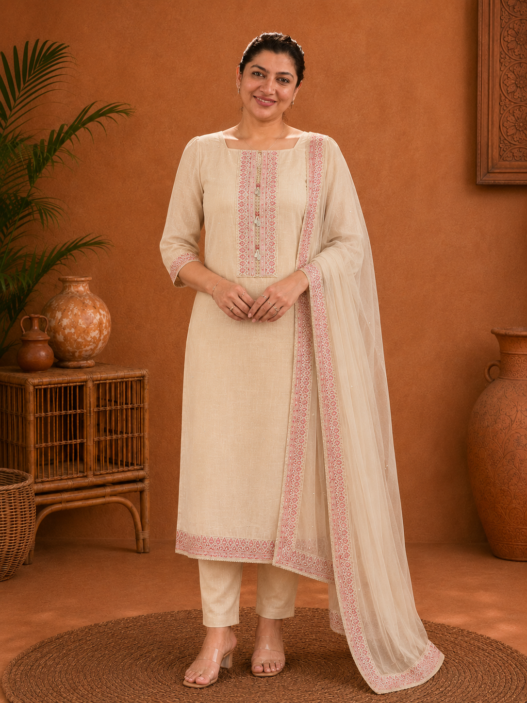 Embroidery & Print Detailing Chanderi Salwar Set |SSC158