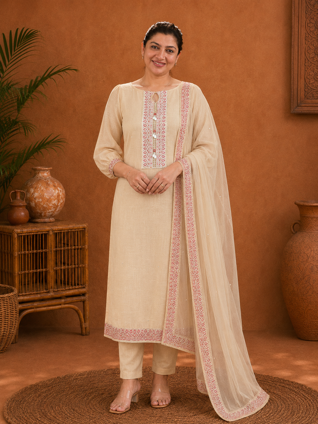 Embroidery & Print Detailing Chanderi Salwar Set |SSC158
