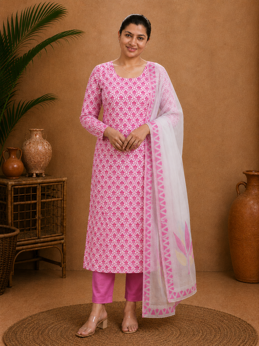 Floral Printed Detailed Chanderi Salwar Set |HE290