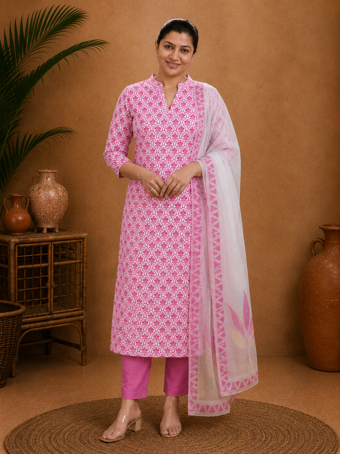 Floral Printed Detailed Chanderi Salwar Set |HE290