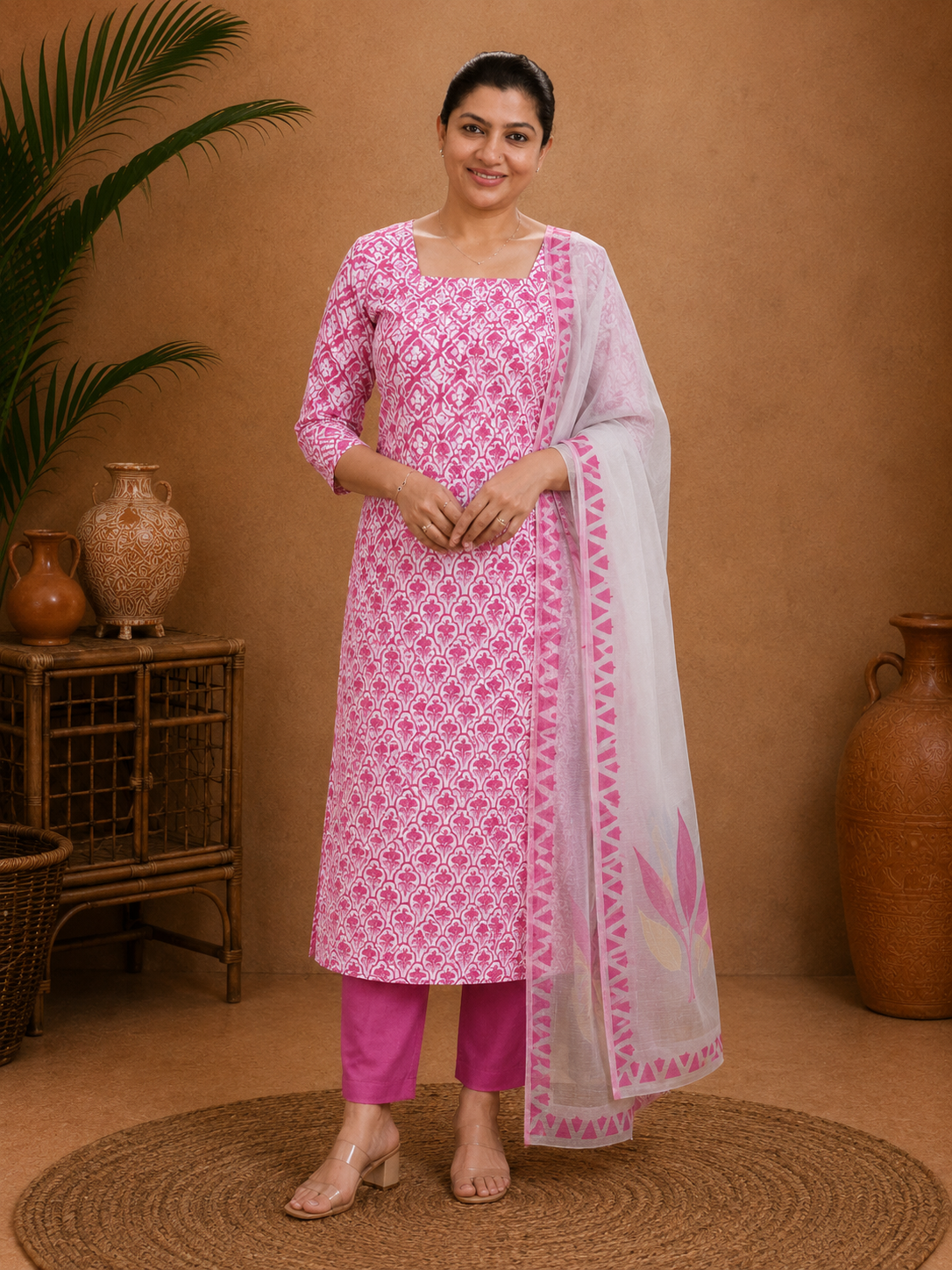 Floral Printed Detailed Chanderi Salwar Set |HE290