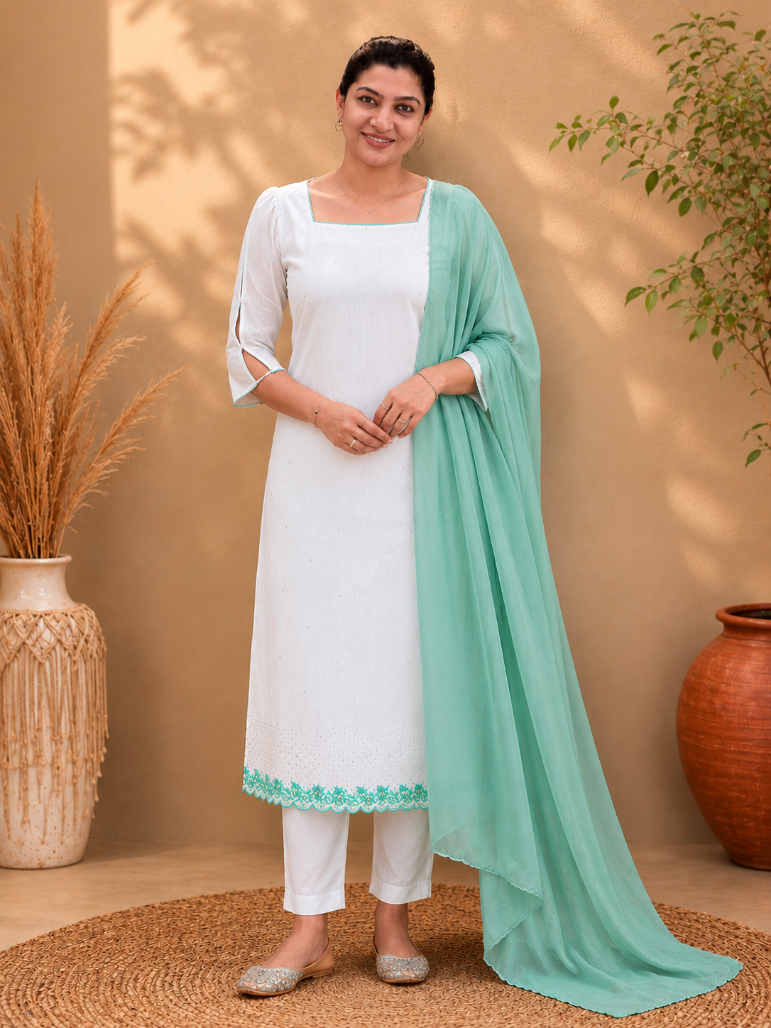 Sequence & Cut Beads Detailed Organza Salwar Set | SBP910