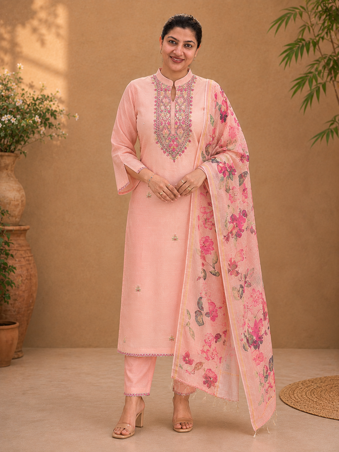 Hand Embroidery Detailed Chanderi Salwar Set | MM316