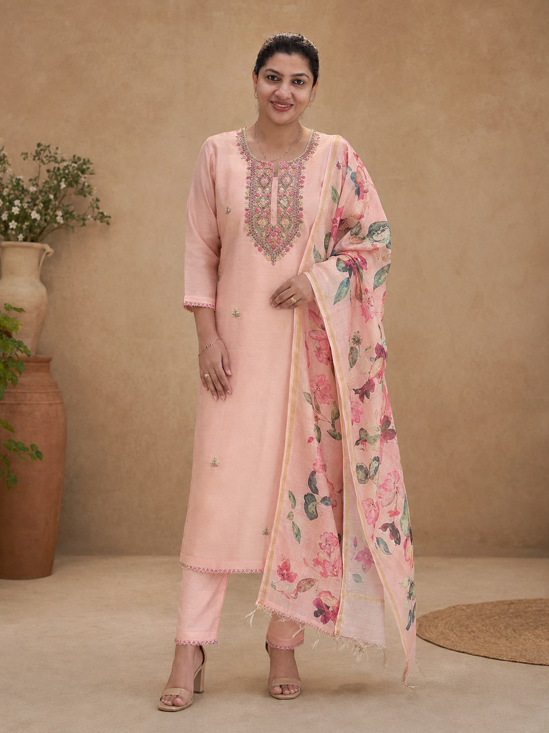 Hand Embroidery Detailed Chanderi Salwar Set | MM316