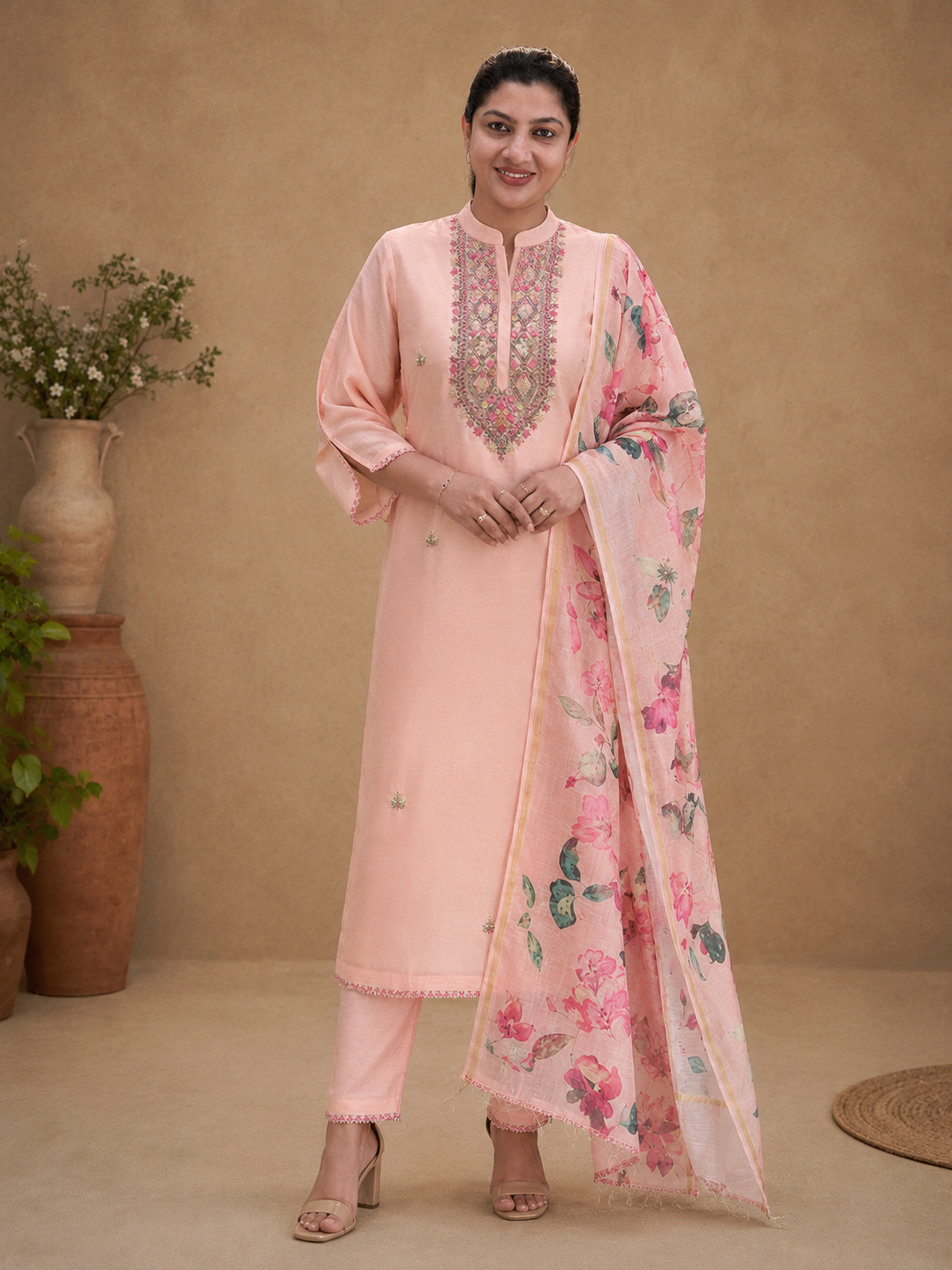 Hand Embroidery Detailed Chanderi Salwar Set | MM316