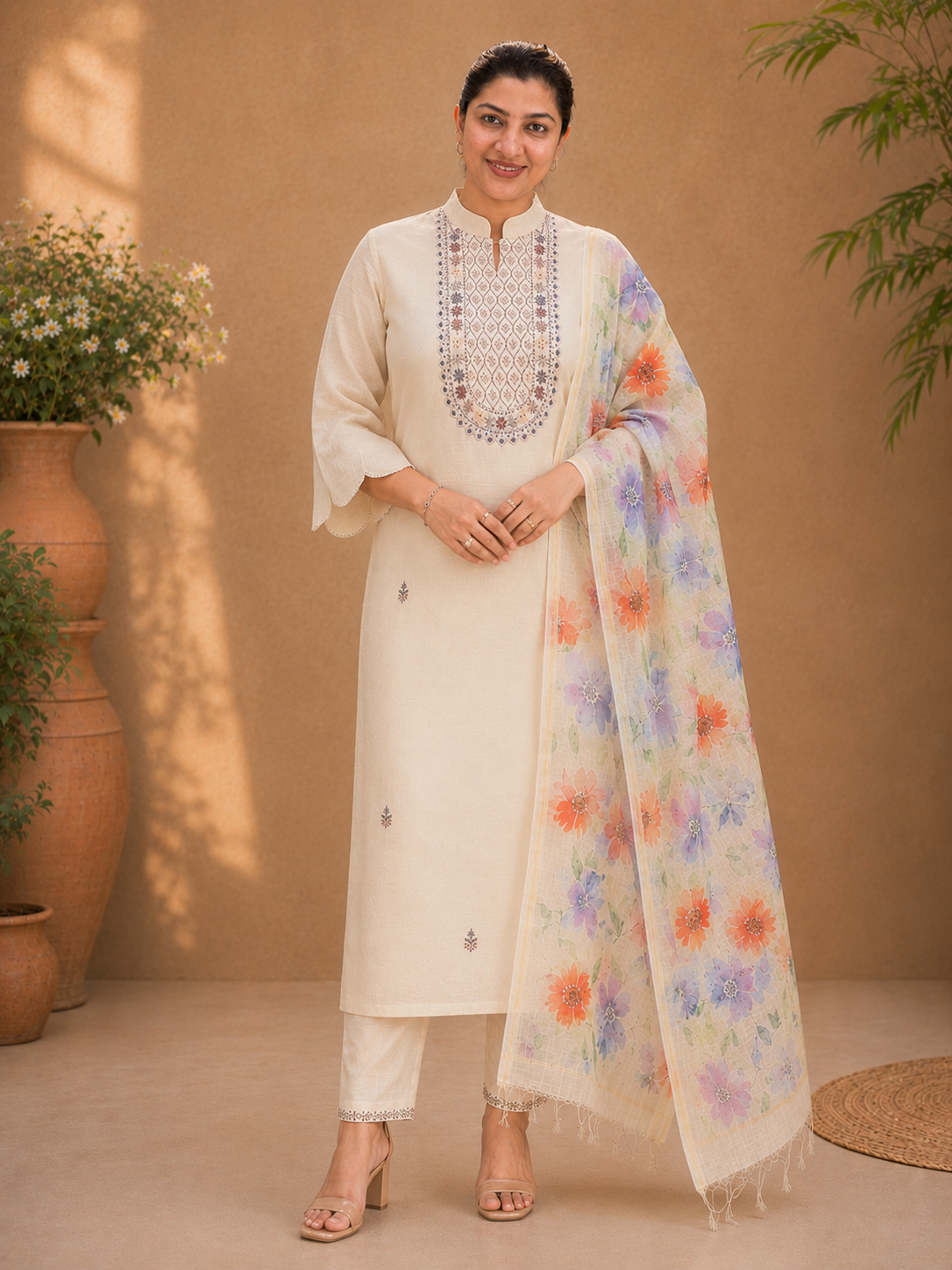Hand Embroidery Detailed Chanderi Salwar Set | MM312