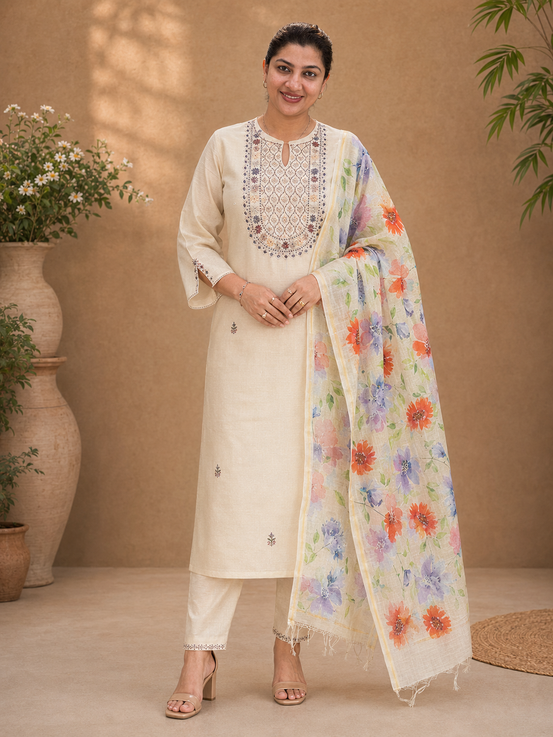 Hand Embroidery Detailed Chanderi Salwar Set | MM312