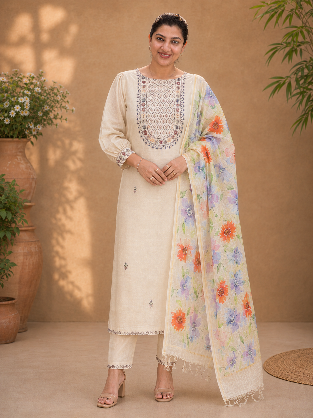 Hand Embroidery Detailed Chanderi Salwar Set | MM312