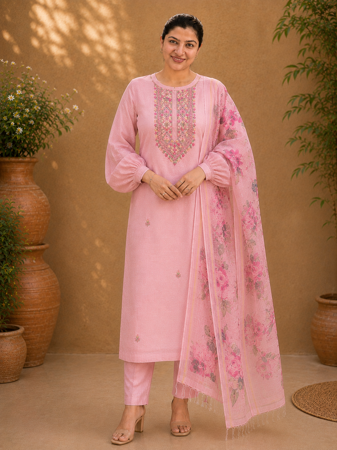 Hand Embroidery Detailed Chanderi Salwar Set | MM314