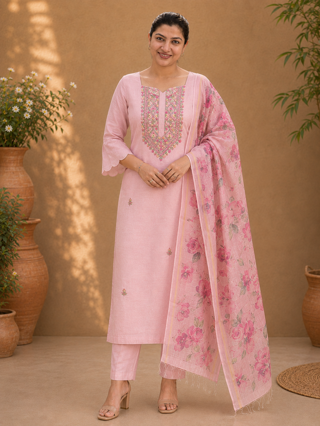 Hand Embroidery Detailed Chanderi Salwar Set | MM314