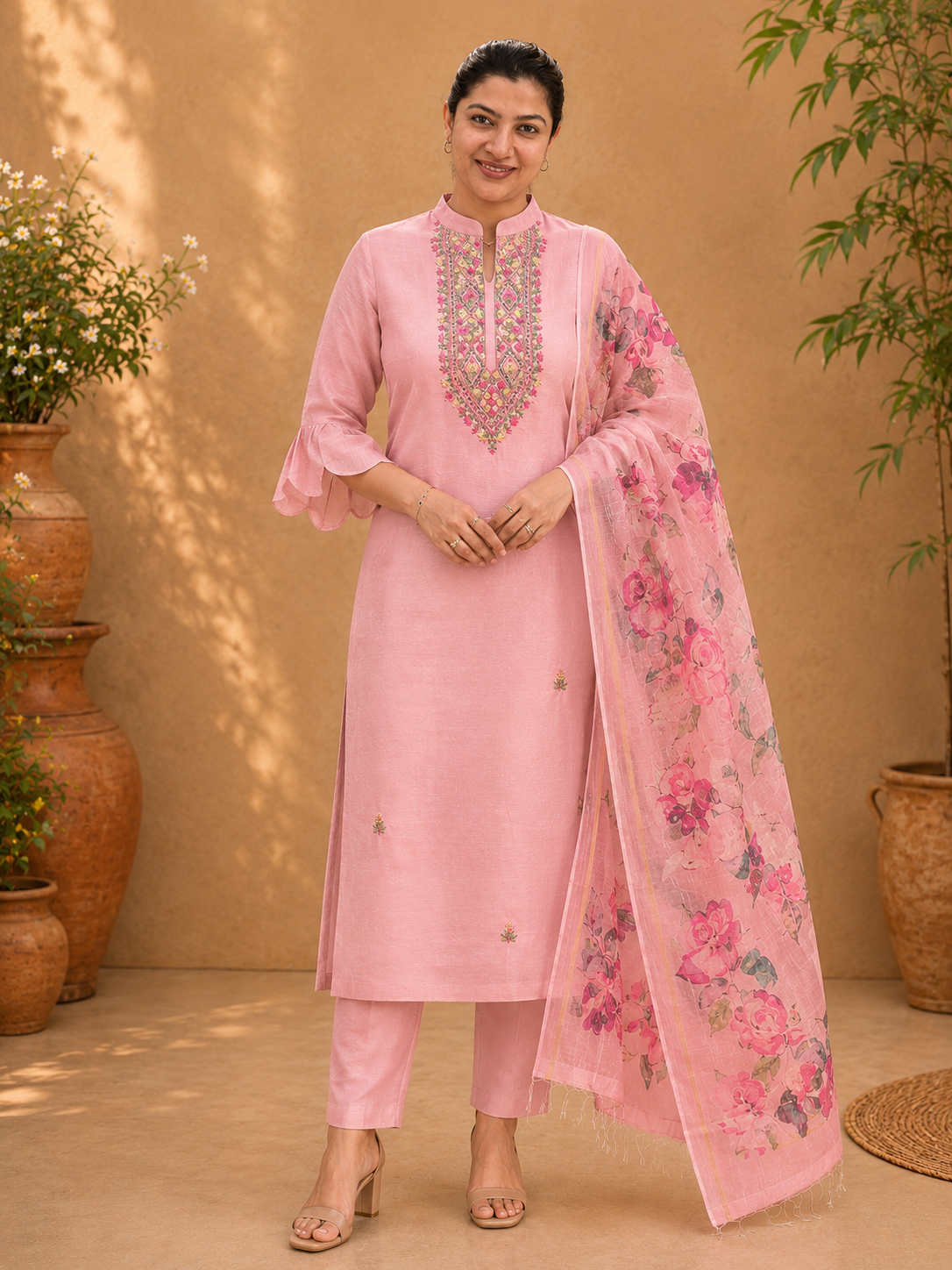 Hand Embroidery Detailed Chanderi Salwar Set | MM314
