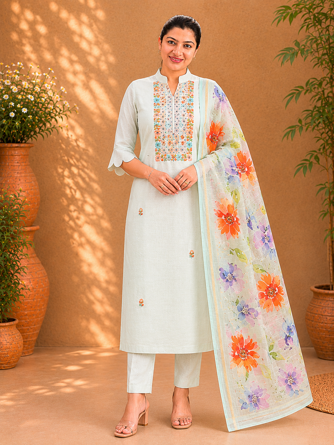 Hand Embroidery Detailed Chanderi Salwar Set | MM311