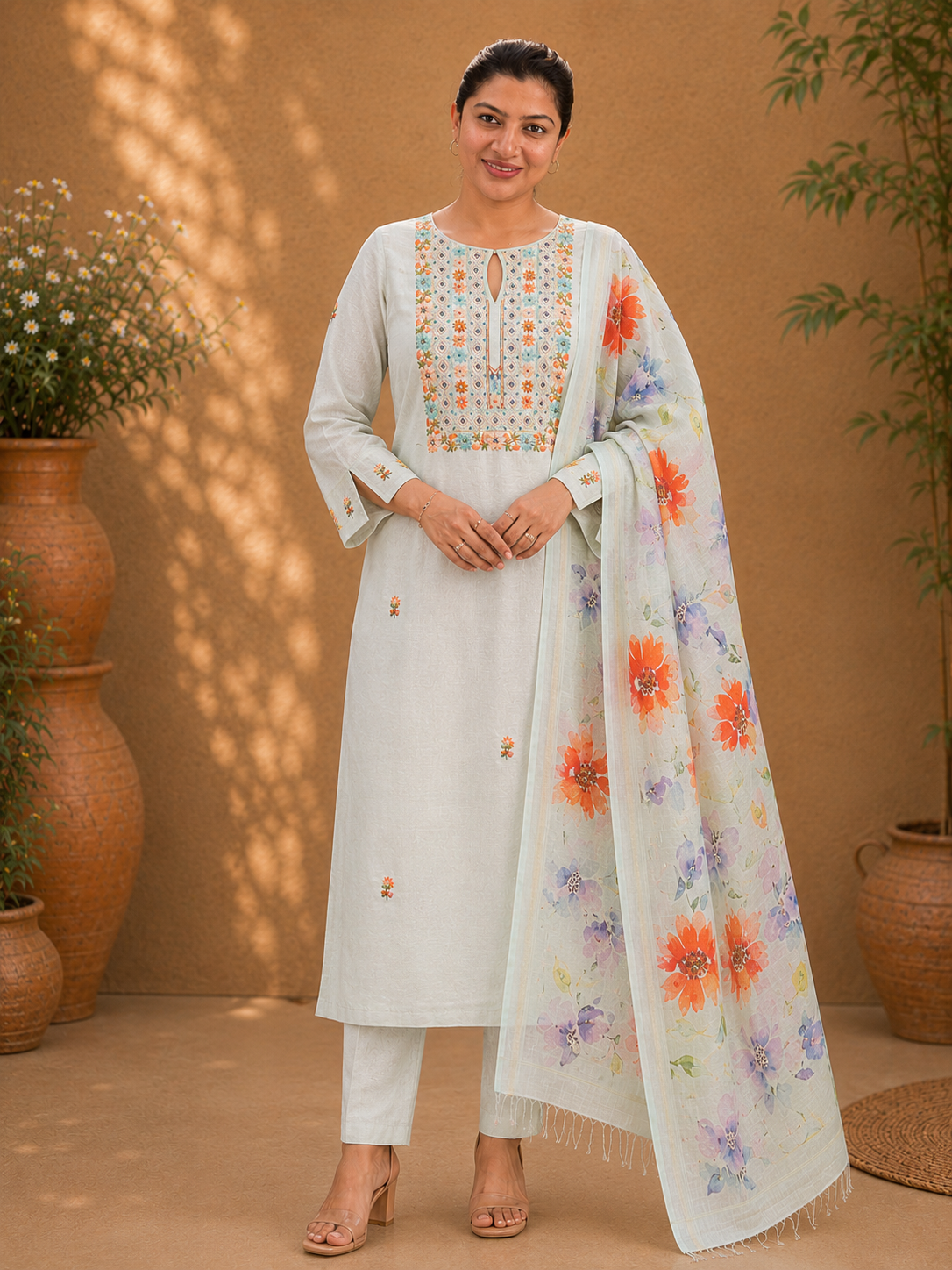 Hand Embroidery Detailed Chanderi Salwar Set | MM311
