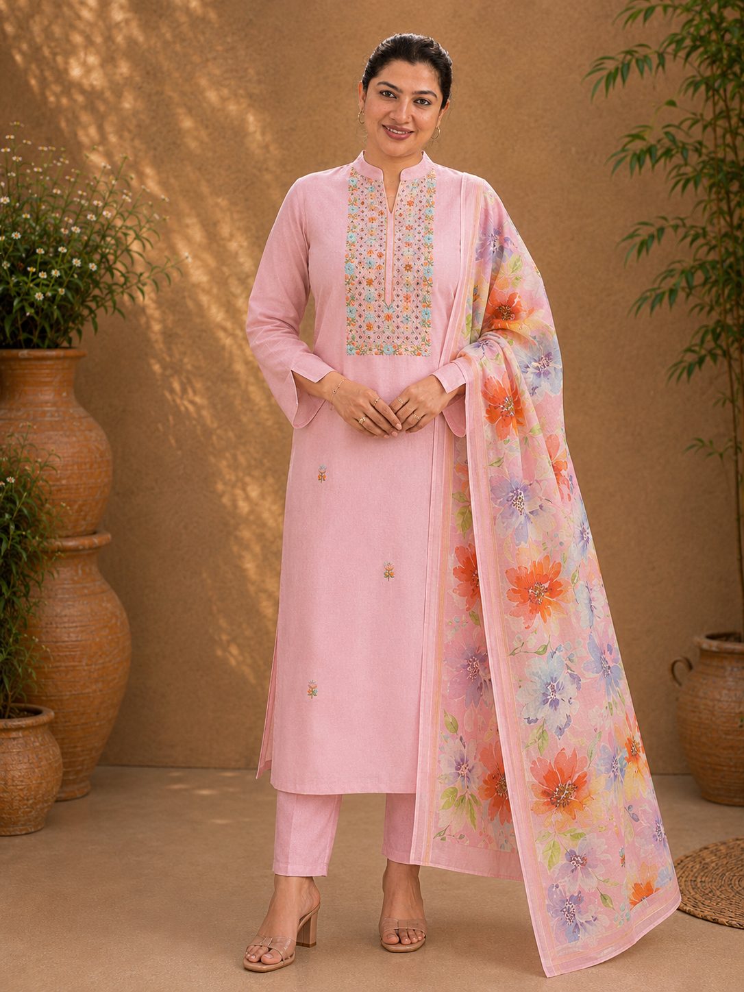 Hand Embroidery Detailed Chanderi Salwar Set | MM313