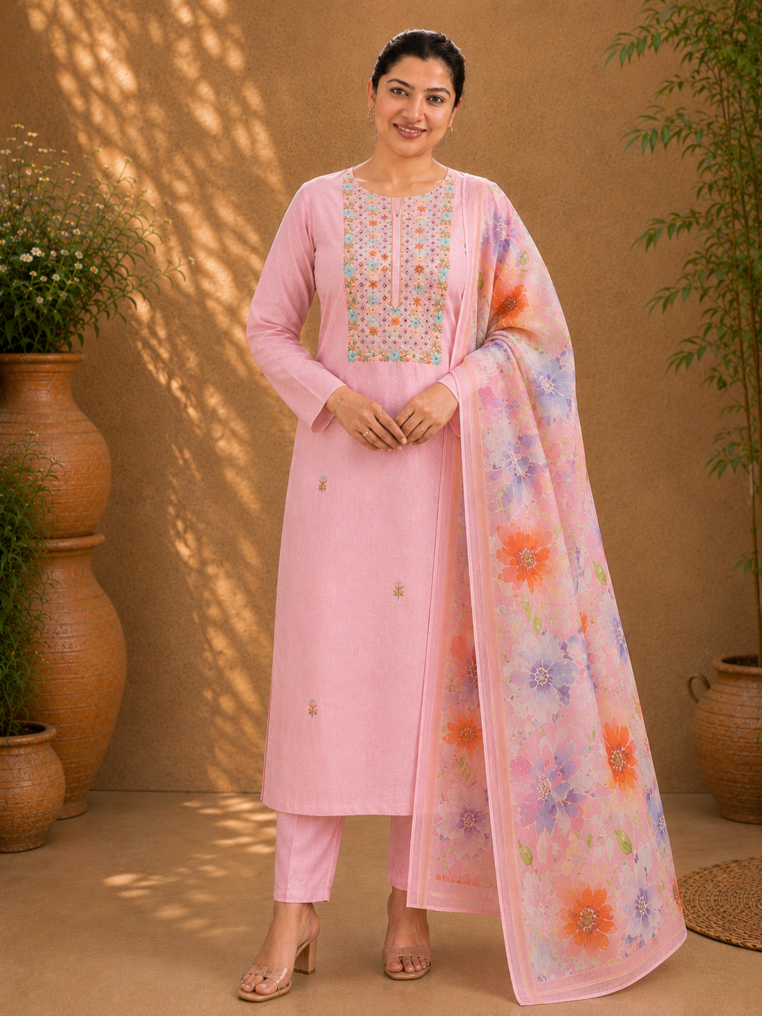 Hand Embroidery Detailed Chanderi Salwar Set | MM313