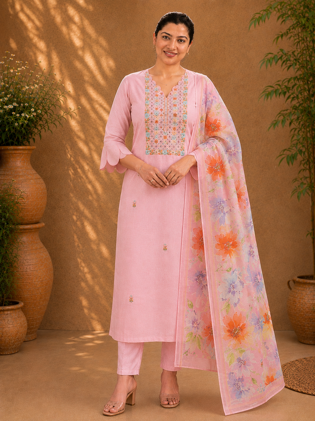 Hand Embroidery Detailed Chanderi Salwar Set | MM313